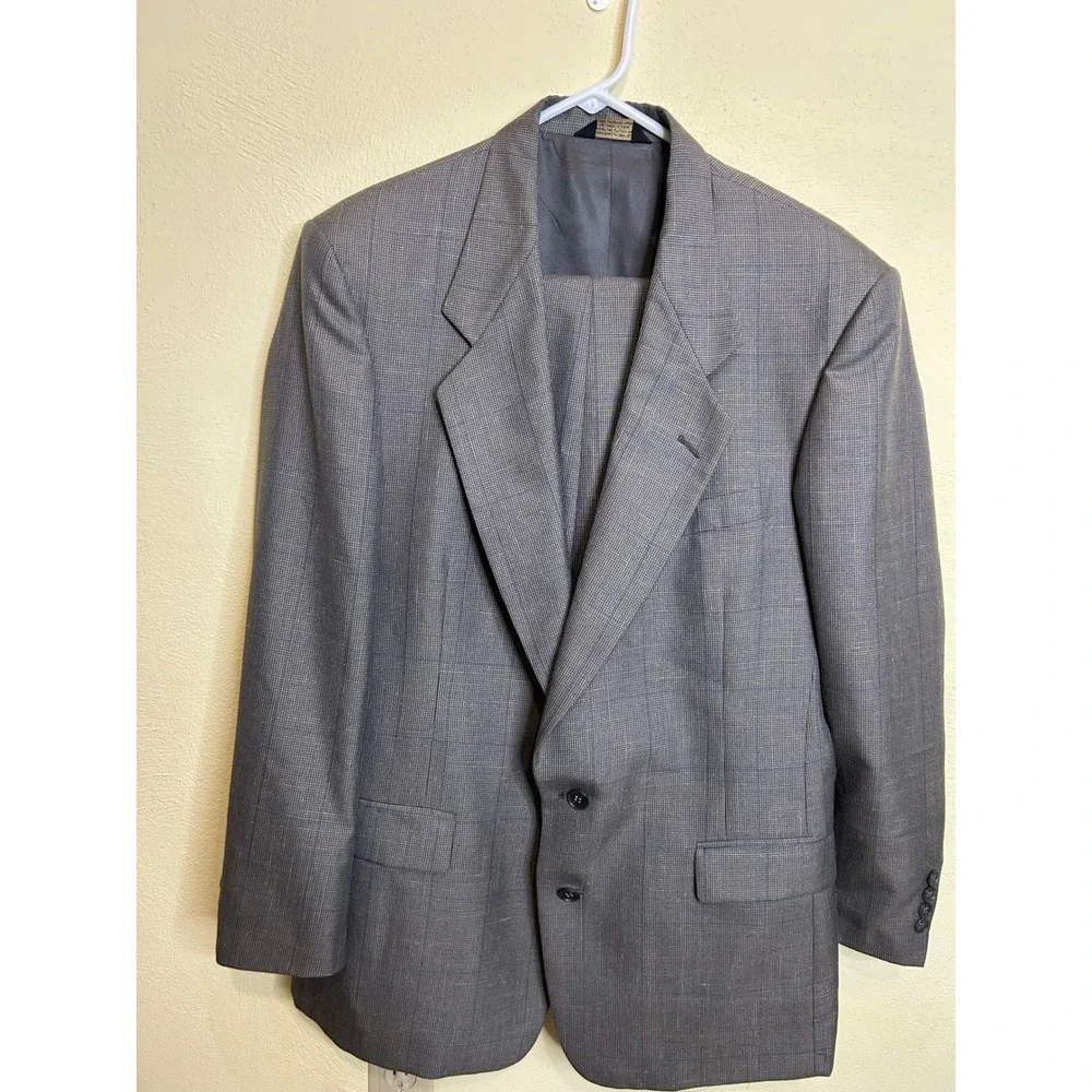 Sansabelt Gray Plaid Set Tailored in USA Imported‎ Fabric Two Button Blazer 42R